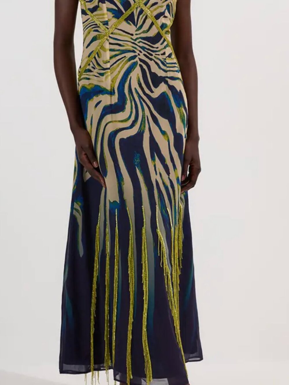 Animal print, long dress with beads details - Picture 2 of 10